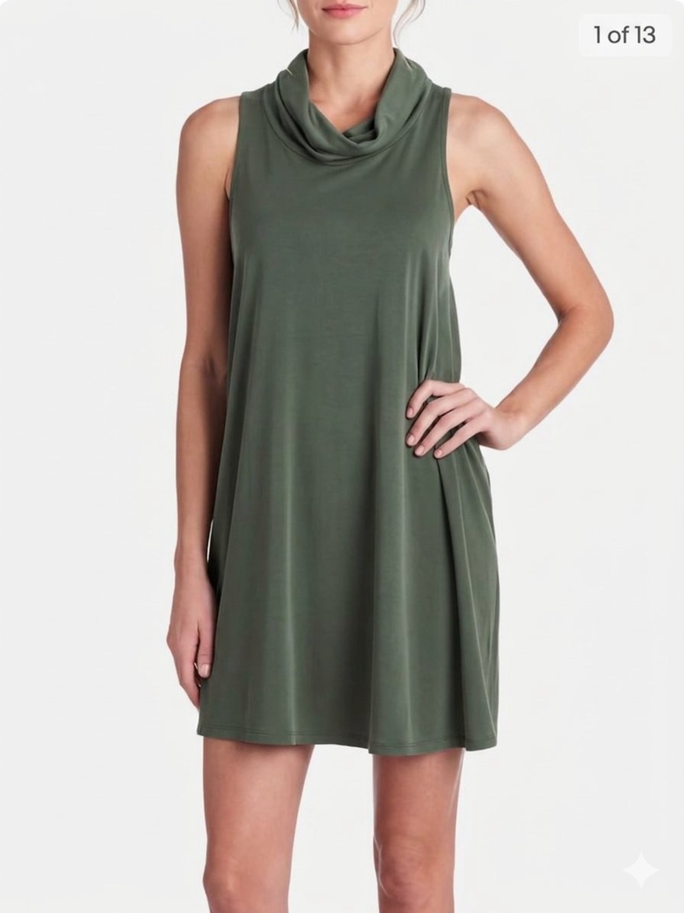 Nation LTD Flo Cowl Neck Shift Dress Green Sleeveless Micro Modal Mini S